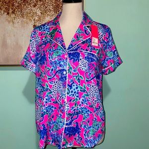 NWT Lilly Pulitzer 
PJ WOVEN SS TOP
PLUMERIA PINK
UNTAMED HEARTS